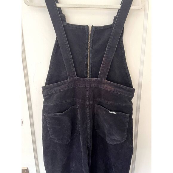 Womens Rolla's Corduroy Flare Leg High Waisted Overalls Size 32 Aussie 14 Black - Picture 7 of 12